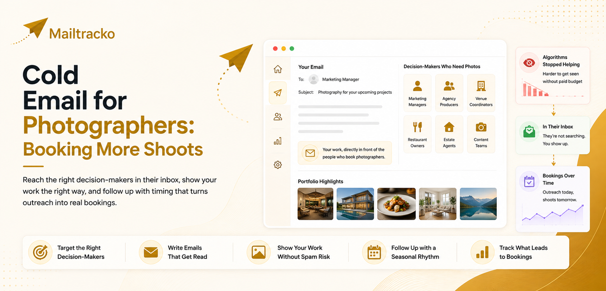 Photographer sending outreach emails to potential clients