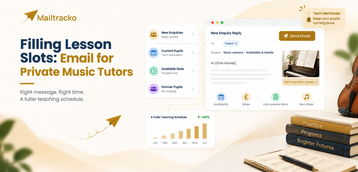 Music tutor managing lesson bookings by email